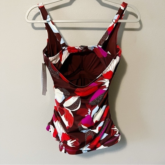 Athleta NEW Square Neck Bra Cup Tankini Swim Top Tropical Floral Print 32D/DD - Picture 7 of 13